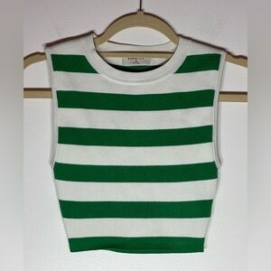 Babaton Green and White Striped Knit Tank Top